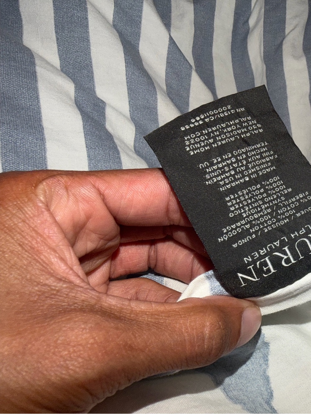 Ralph Lauren Blue and White Striped Comforter Cover